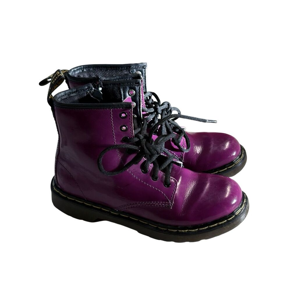 Dr. Martens JUNIOR 1460 Purple & Black Patent Leather Lace Up Boots size 2